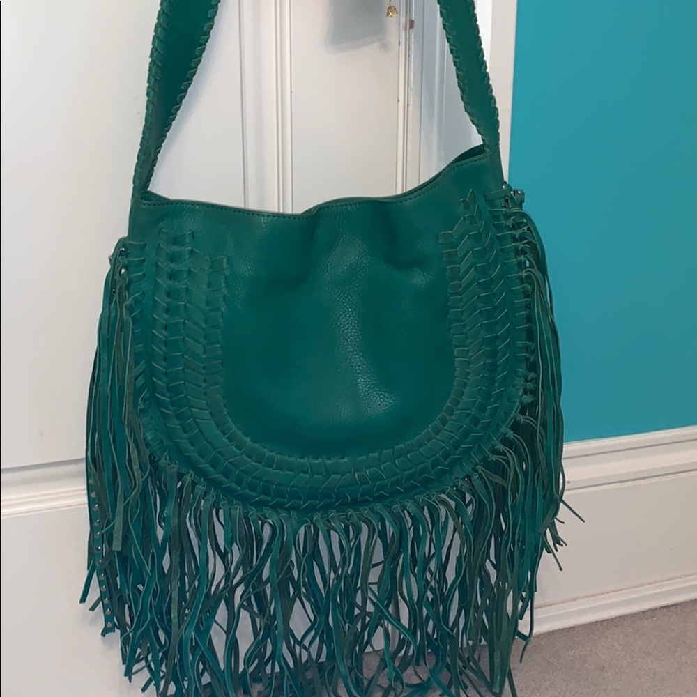 Genuine leather fringe crossbody bag